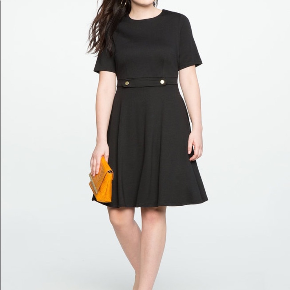 Black dress with gold button attached belt